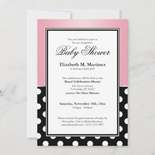 Royal Black Polka Dot Pink Baby Shower Invitations