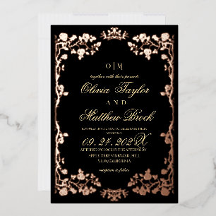 Royal Black Rose Gold Foil Floral The Wedding of