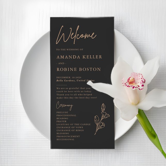 Royal Black Simple Minimalist Wedding Program (Creator Uploaded)