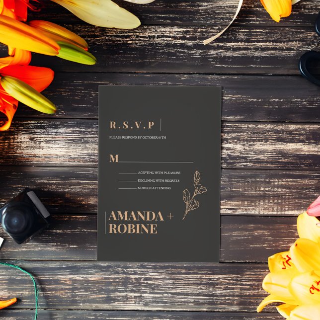 Royal Black Simple Minimalist Wedding RSVP Card (Creator Uploaded)