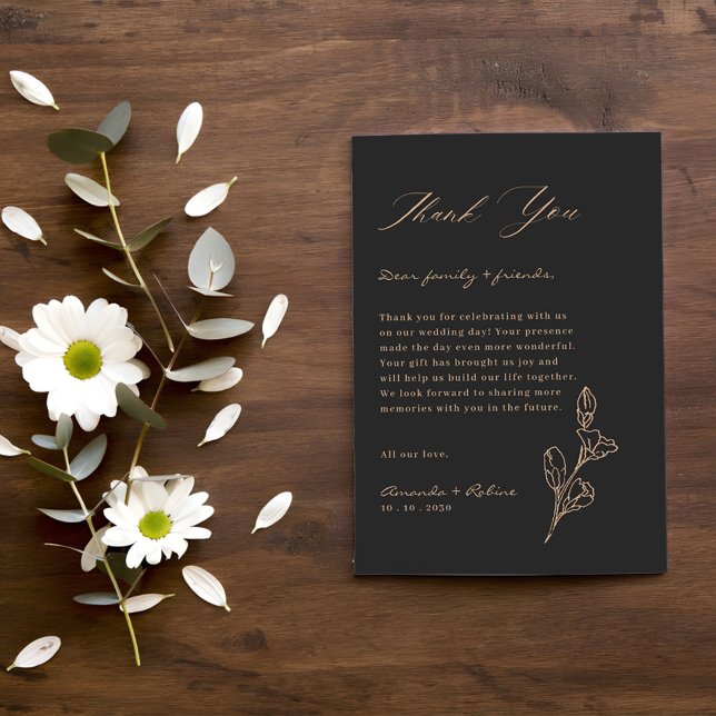 Royal Black Simple Minimalist Wedding Thank You Card (Creator Uploaded)