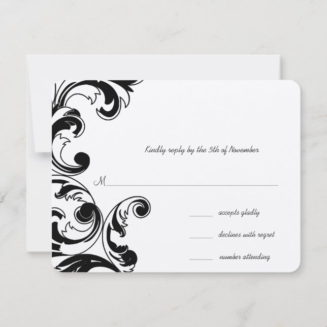 Royal Black Swirls Wedding RSVP (Back)