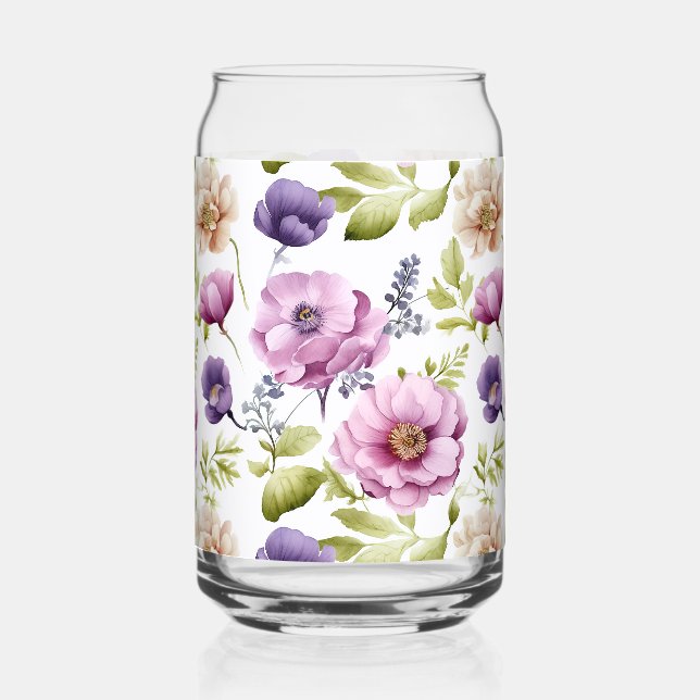 Royal Bloom Symphony Purple Floral Pattern Can Glass (Front)