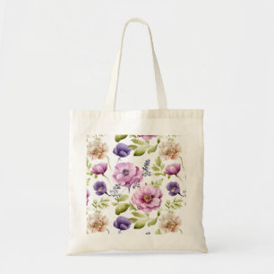 Royal Bloom Symphony Purple Floral Pattern Tote Bag