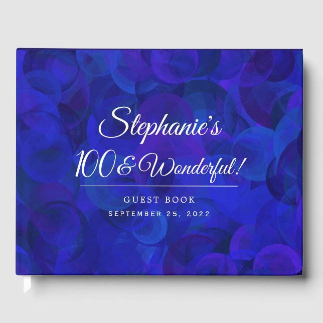 Royal Blue 100 and Wonderful Birthday Party Guest Book (Front)