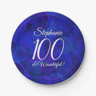 Royal Blue 100 and Wonderful Birthday Party Paper Plate