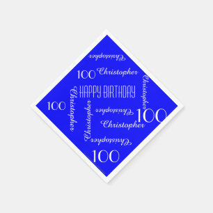 Royal Blue 100th Birthday Party Repeat Names Paper Napkin