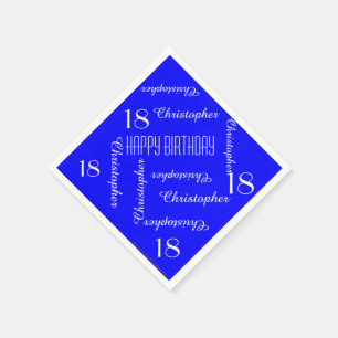 Royal Blue 18th Birthday Party Repeat Names Paper Napkin