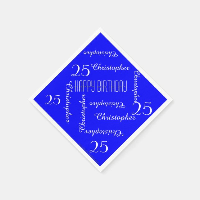Royal Blue 25th Birthday Party Repeat Names, Paper Napkin (Corner)