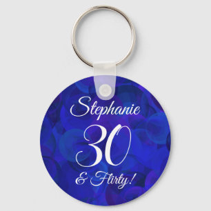 Royal Blue 30 and Flirty Birthday Party Favour Key Ring