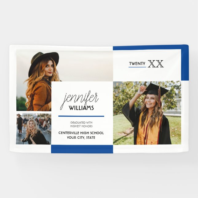 Royal Blue 3 Photo Graduation Banner (Horizontal)