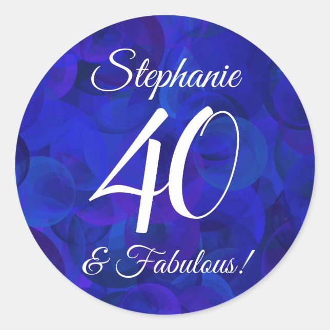 Royal Blue 40 and Fabulous Birthday Favour Classic Round Sticker (Front)