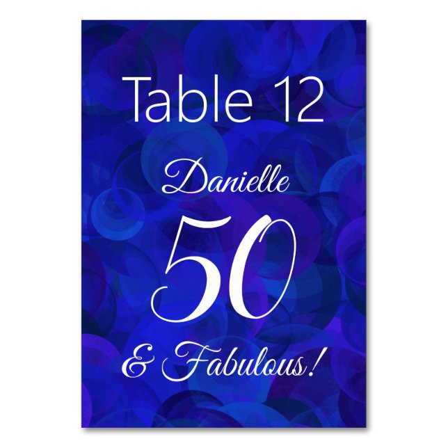 Royal Blue 50 and Fabulous Birthday Party Name Table Number (Front)