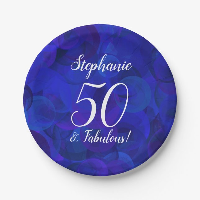 Royal Blue 50 and Fabulous Birthday Party Paper Plate (Front)