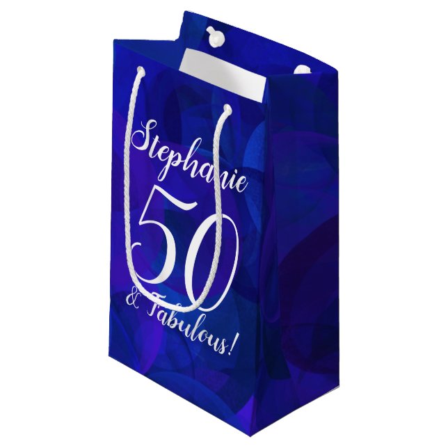 Royal Blue 50 and Fabulous Birthday Party  Small Gift Bag (Front Angled)