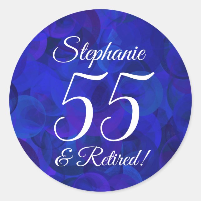 Royal Blue 55 and Retired Retirement Favour Classic Round Sticker (Front)