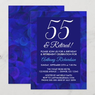 Royal Blue 55 and Retired Retirement Party Invitat Invitation