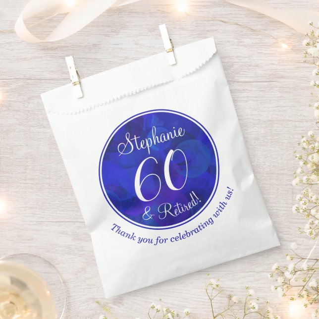 Royal Blue 60 and Retired Retirement Party Favour Bags (Clipped)