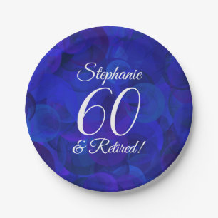 Royal Blue 60 and Retired Retirement Party Paper Plate