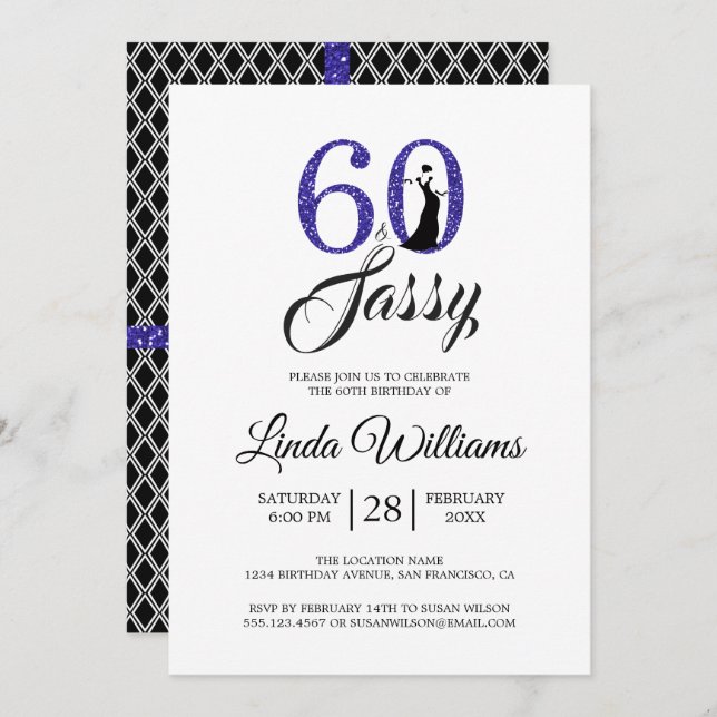 Royal Blue 60 and Sassy | 60th Birthday Party Invitation (Front/Back)