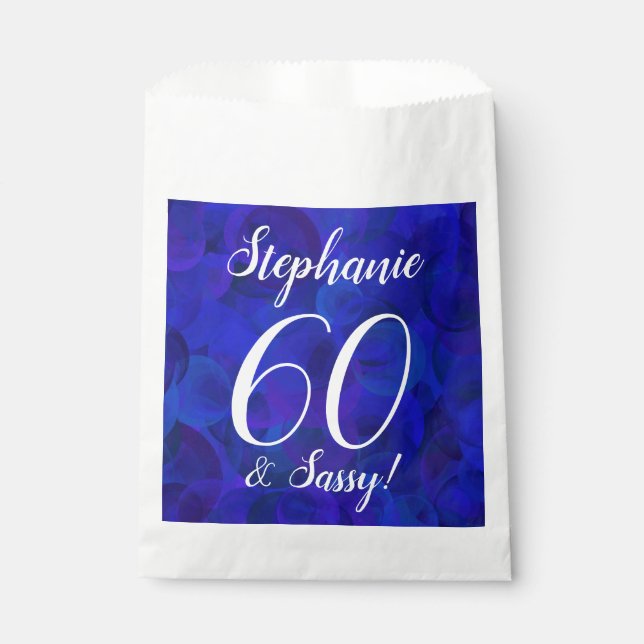 Royal Blue 60 and Sassy Birthday Party Favour Bags (Front)
