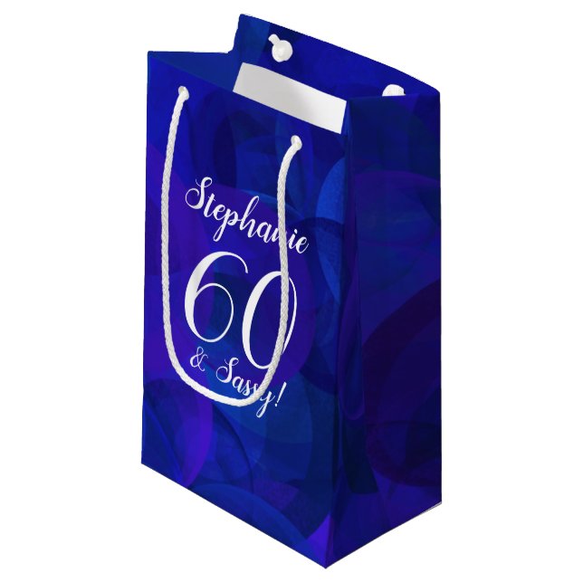 Royal Blue 60 and Sassy Birthday Party Small Gift Bag (Front Angled)