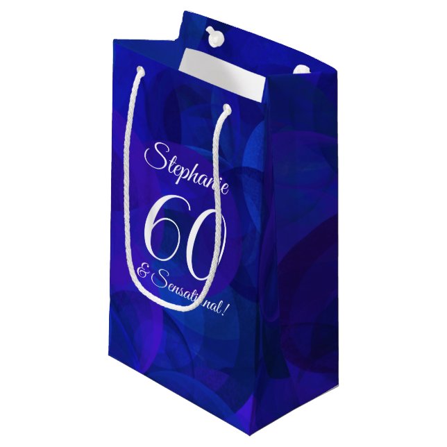 Royal Blue 60 and Sensational Birthday Party Small Gift Bag (Front Angled)