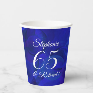 Royal Blue 65 and Retired Retirement Party Paper Cups