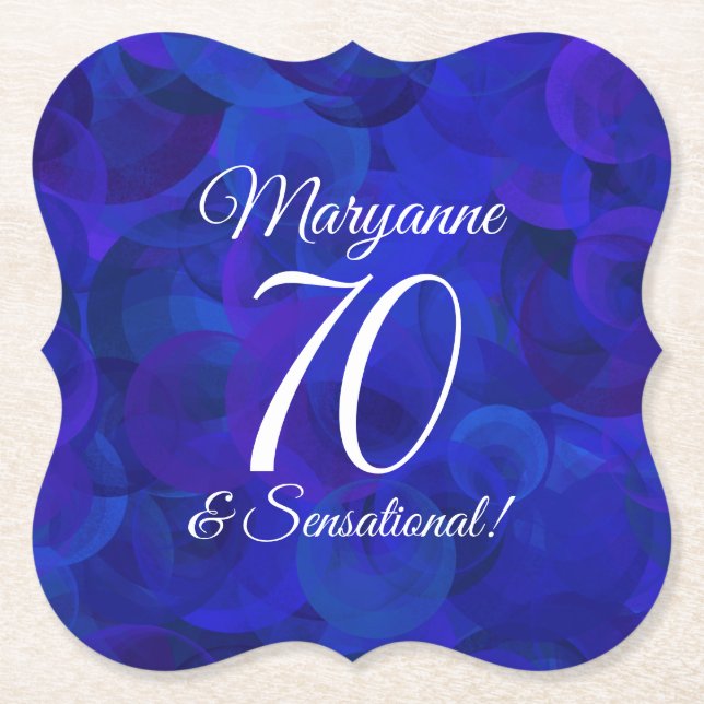 Royal Blue 70 and Sensational Birthday Party Paper Coaster (Front)