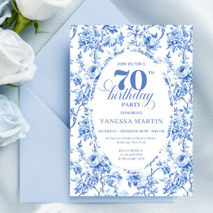 Royal Blue 70th Birthday Elegant Party Invitation