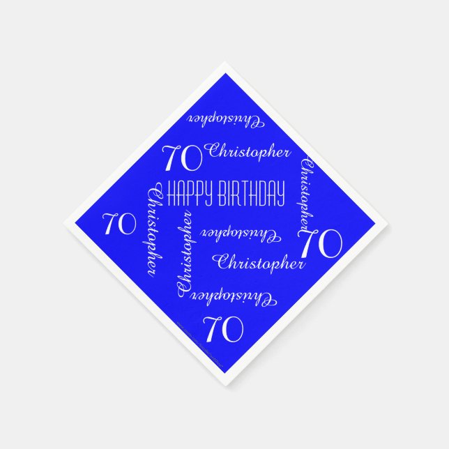 Royal Blue 70th Birthday Party Repeat Names, Paper Napkin (Corner)