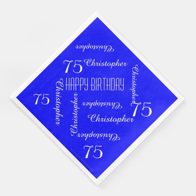 Royal Blue 75th Birthday Party Repeat Names, Paper Napkin (Corner)