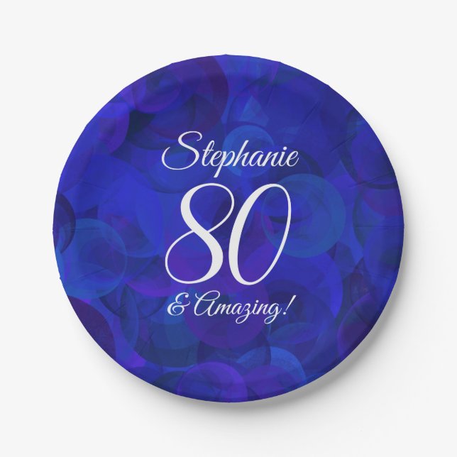 Royal Blue 80 and Amazing Birthday Party Paper Plate (Front)