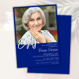 Royal Blue 80th Birthday Photo Invitation