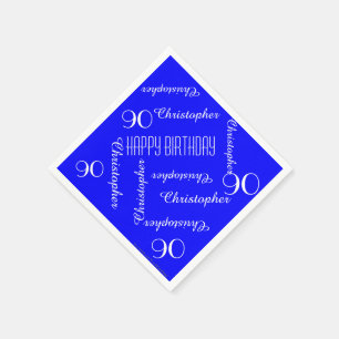 Royal Blue 90th Birthday Party Repeat Names, Paper Napkin