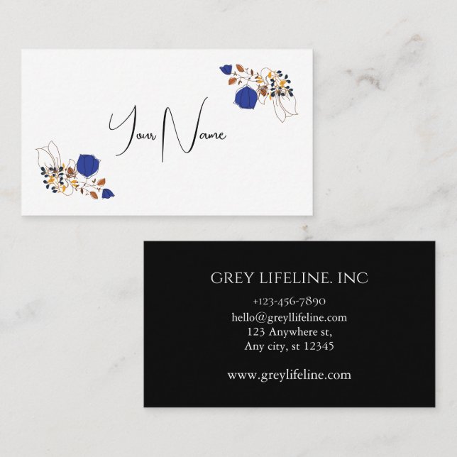 royal blue abstract floral bouquet business card (Front/Back)