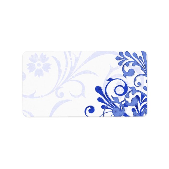 Royal Blue Abstract Floral Wedding Blank Address Label (Front)