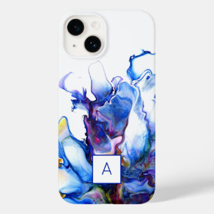 Royal Blue Abstract Fluid Art Monogrammed Case-Mat Case-Mate iPhone 14 Case
