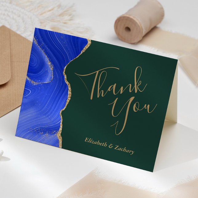 Royal Blue Agate Emerald Green Wedding Thank You Card (Creator Uploaded)