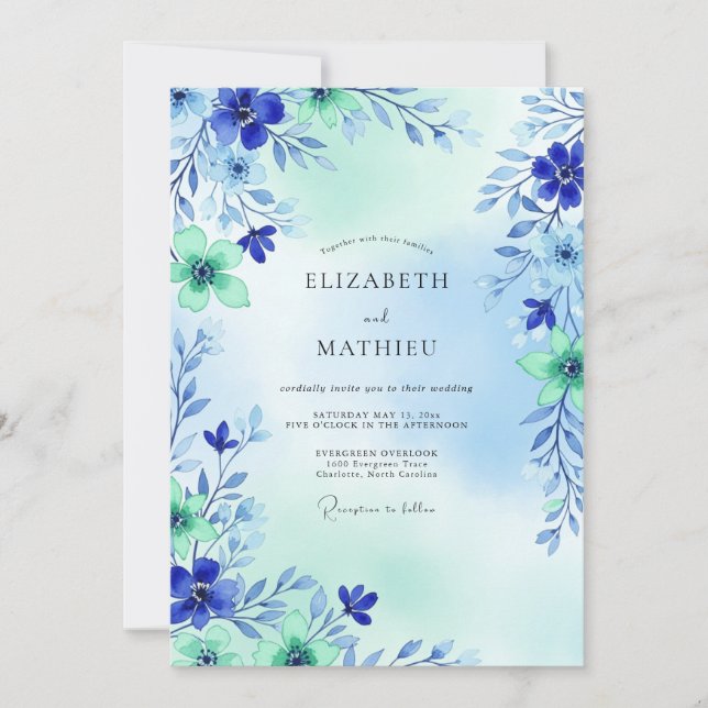 Royal Blue Airy Meadow Wedding Invitation (Front)