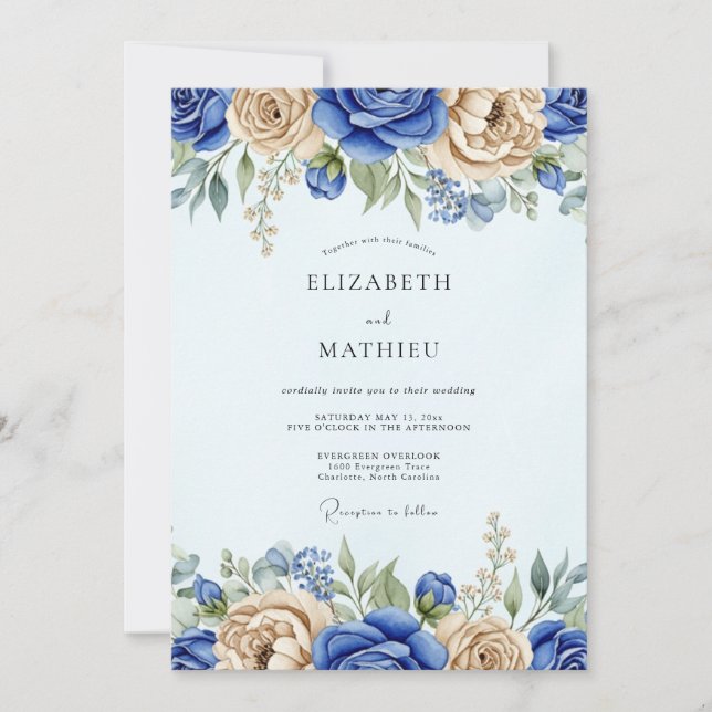 Royal Blue Alluring Spring Wedding Invitation (Front)