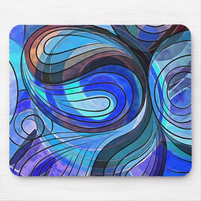 Royal Blue and Aqua Doodle With Black Lines Mouse Mat (Front)
