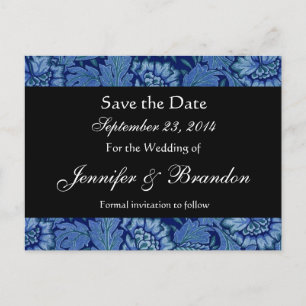Royal Blue and Black Damask Save The Date Postcard
