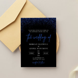 Royal Blue and Black Glitter Wedding Invitation