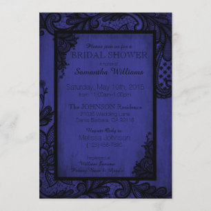 Royal Blue and Black Lace Gothic Bridal Shower Invitation