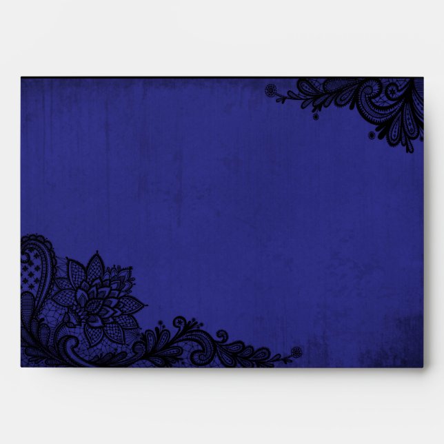 Royal Blue and Black Lace Gothic Wedding Envelopes (Front)