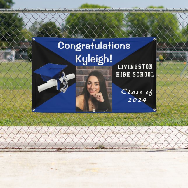 Royal Blue and Black Vinyl Graduation Photo Banner (Insitu)