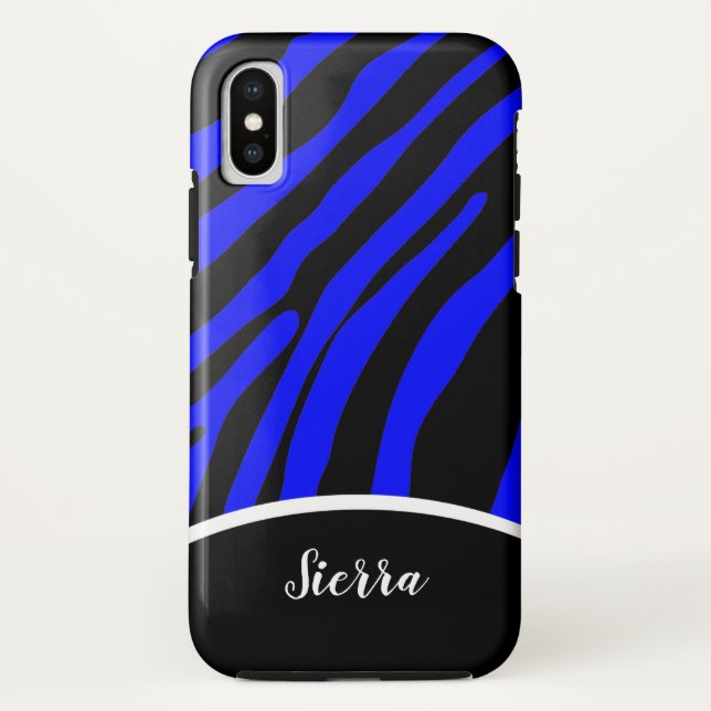 Royal Blue and Black Zebra Stripe Phone Case (Back)