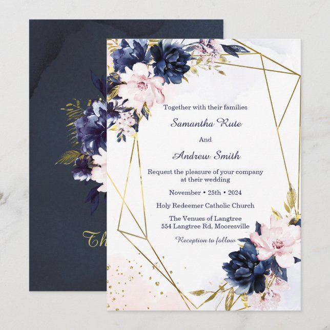 Royal Blue and Blush Wedding Template (Front/Back)