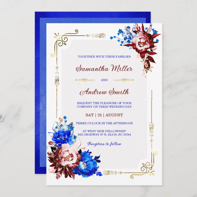 Royal Blue and Burgundy Wedding Template (Front/Back)
